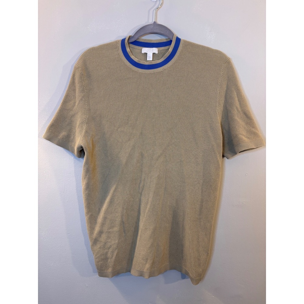 COS Men's Beige Textured Cotton Knit Short Sleeve Sweater M Blue Ringer